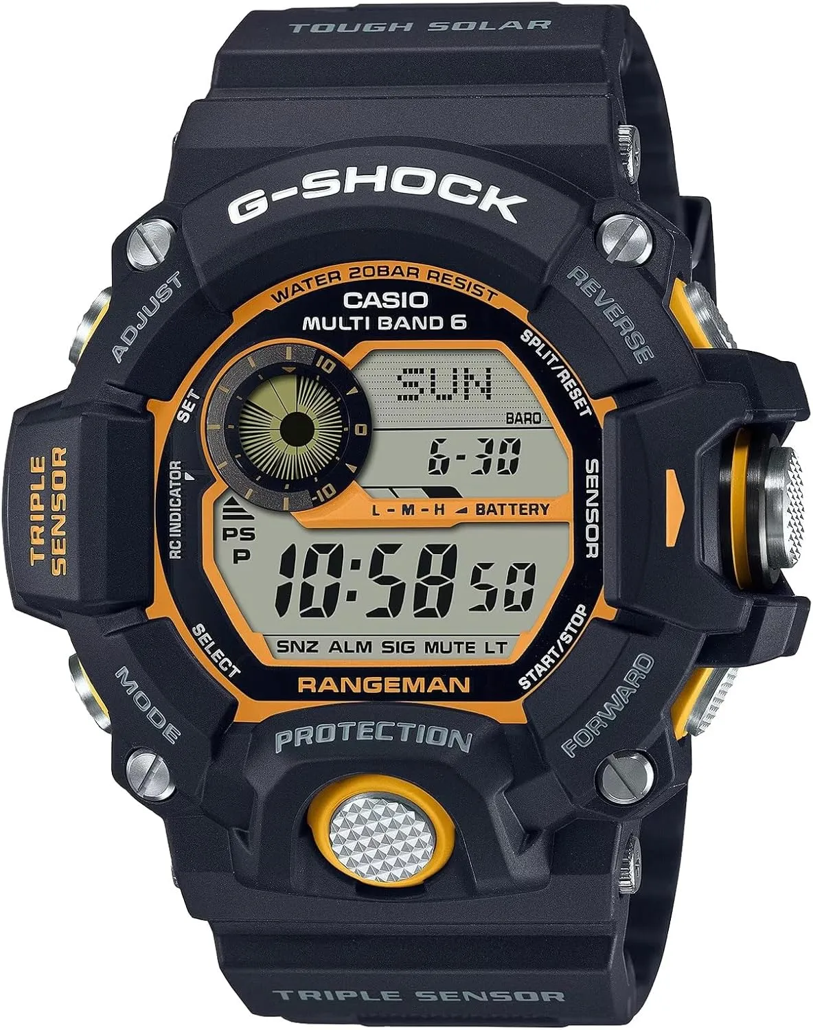 G-Shock GW9400Y-1 Rangeman Atomic Solar Yellow Black, Black, Modern, Black, Modern