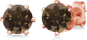Gem Stone King 1.60 Ct Round Brown Smoky Quartz Gold Plated 6-Prong Stud Earrings For Women Men 6MM
