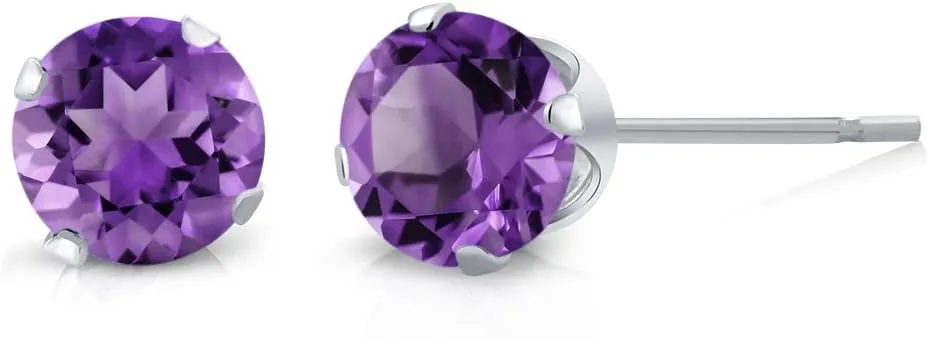 Gem Stone King 925 Sterling Silver Round 4MM Gemstone Birthstone Stud Earrings For Women Men | Fine Jewelry Gifts for Her Mom Women Wife