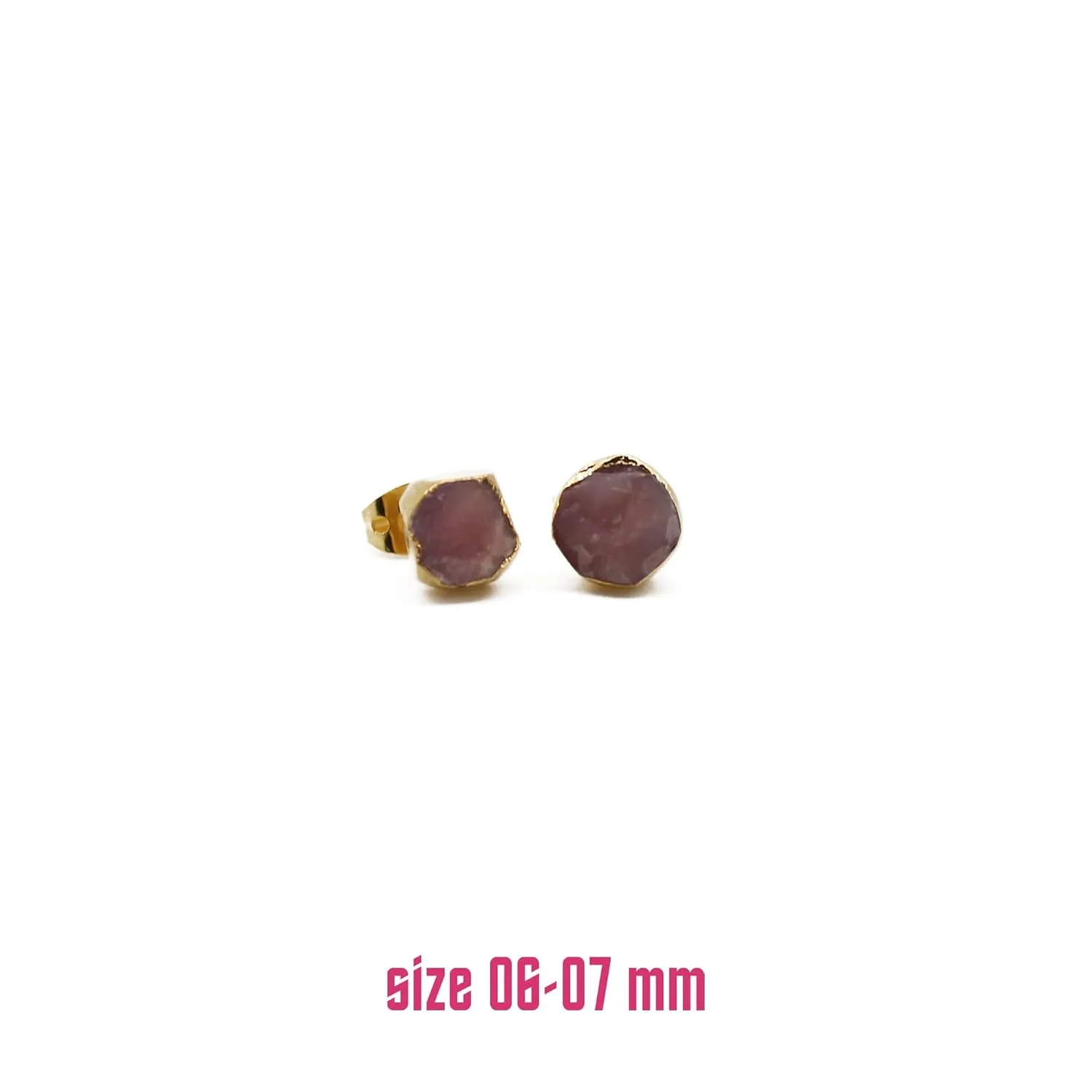 Gempires Lightweight Gemstone Stud Earrings Raw Crystal Pink Opal Handmade Jewelry Hypoallergenic Gold Plated Minimalist Dainty Post Earrings