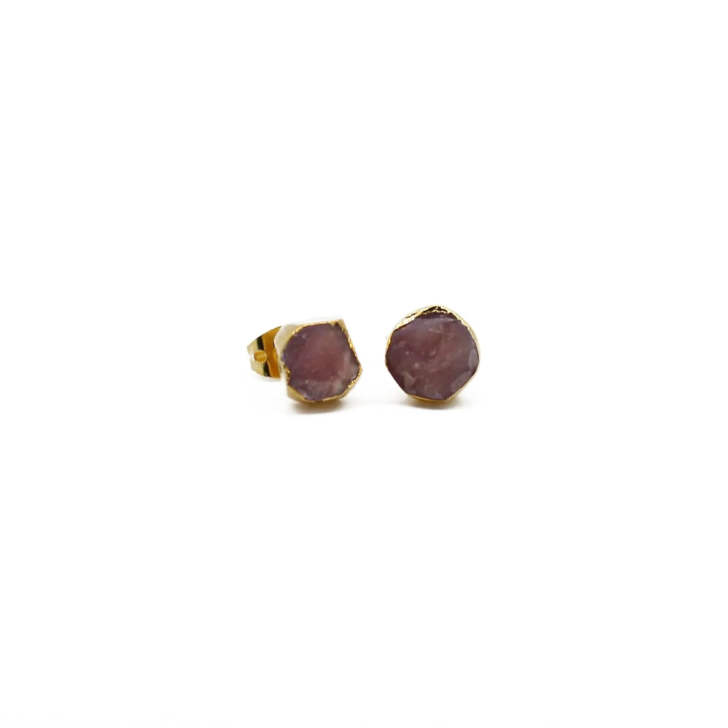 Gempires Lightweight Gemstone Stud Earrings Raw Crystal Pink Opal Handmade Jewelry Hypoallergenic Gold Plated Minimalist Dainty Post Earrings