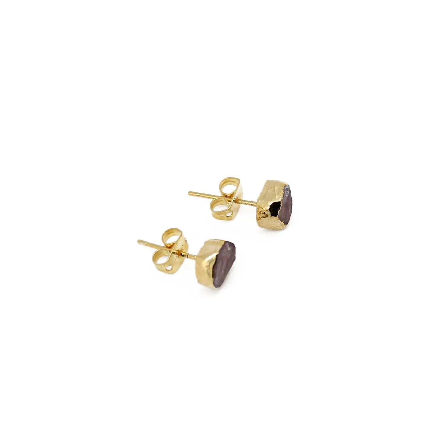 Gempires Lightweight Gemstone Stud Earrings Raw Crystal Pink Opal Handmade Jewelry Hypoallergenic Gold Plated Minimalist Dainty Post Earrings