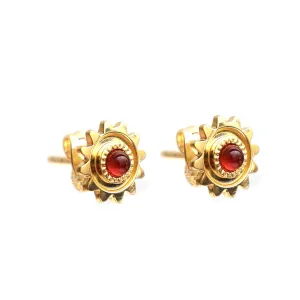 Gempires Red Garnet Stud Earrings Flower Crystal Gemstone Jewelry Hypoallergenic Gold Plated January Birthstone Everyday Wear Minimalist Post Earrings