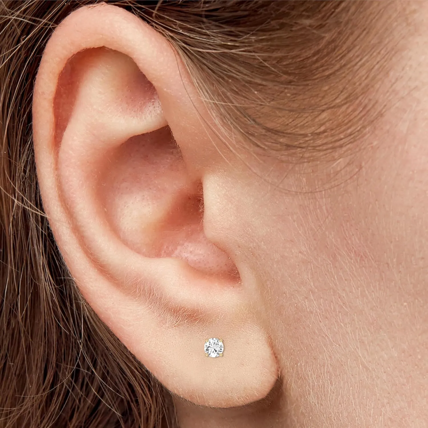 Gilded Lab-Grown Diamond Solitaire Earrings for Women, Round Cut, 10K White & Yellow Gold, 4-Prong, Push Back, F Color SI1