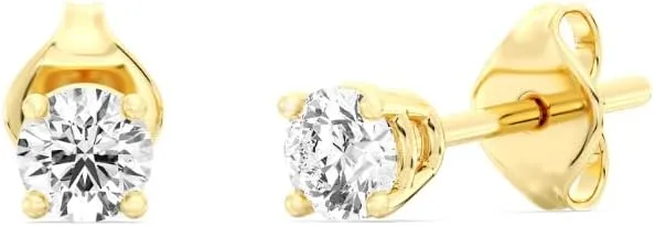 Gilded Lab-Grown Diamond Solitaire Earrings for Women, Round Cut, 10K White & Yellow Gold, 4-Prong, Push Back, F Color SI1
