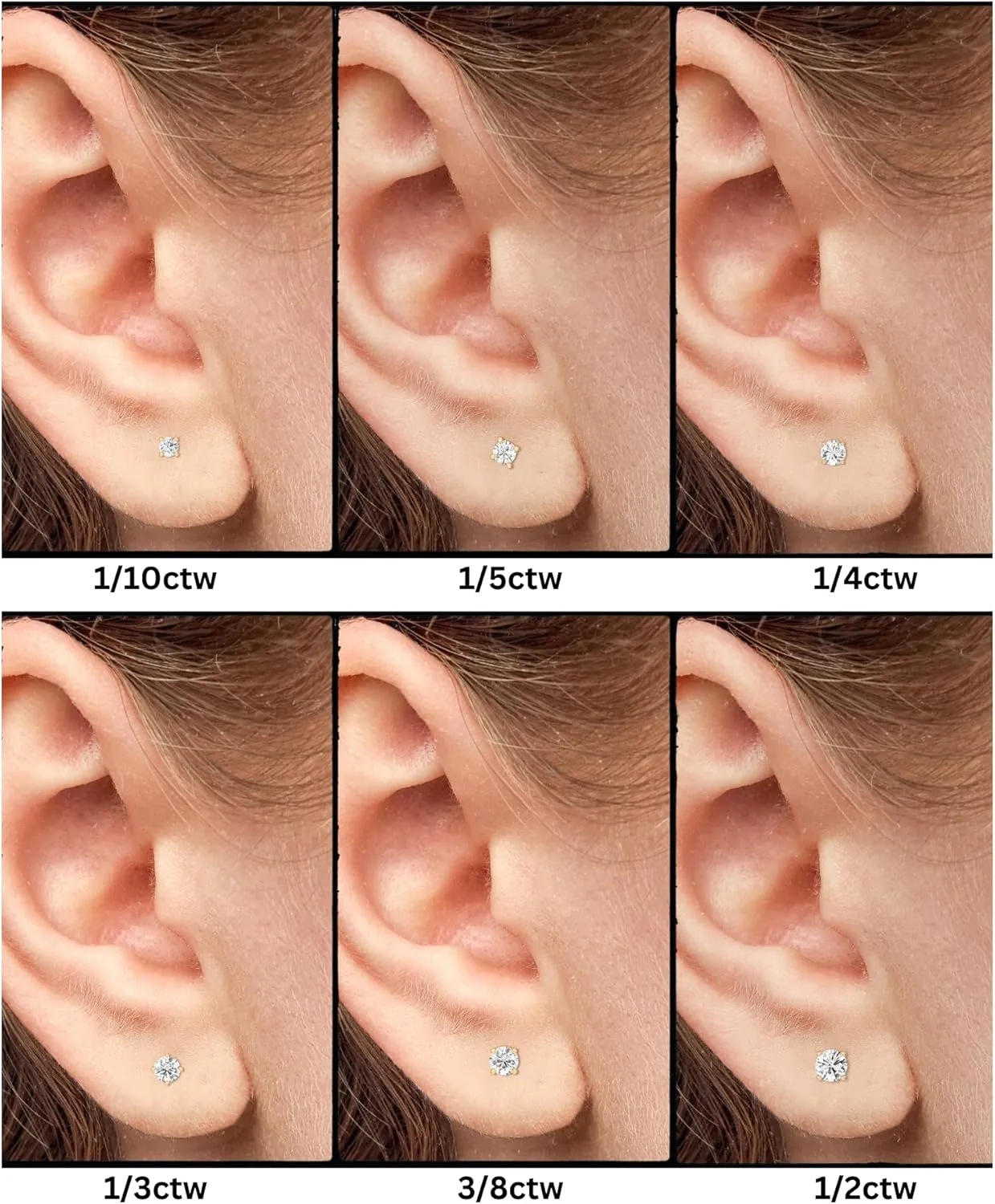 Gilded Lab-Grown Diamond Solitaire Earrings for Women, Round Cut, 10K White & Yellow Gold, 4-Prong, Push Back, F Color SI1