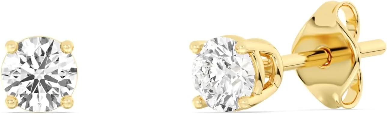 Gilded Lab-Grown Diamond Solitaire Earrings for Women, Round Cut, 10K White & Yellow Gold, 4-Prong, Push Back, F Color SI1