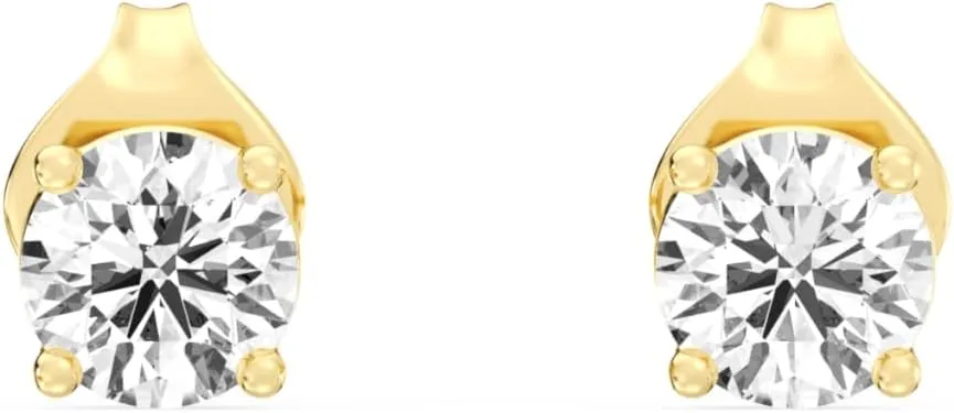 Gilded Lab-Grown Diamond Solitaire Earrings for Women, Round Cut, 10K White & Yellow Gold, 4-Prong, Push Back, F Color SI1