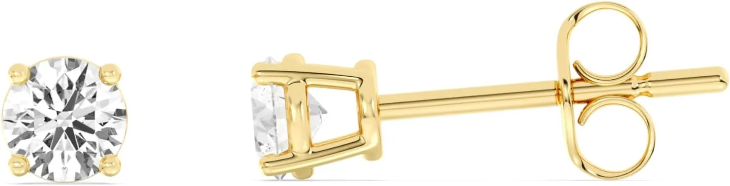 Gilded Lab-Grown Diamond Solitaire Earrings for Women, Round Cut, 10K White & Yellow Gold, 4-Prong, Push Back, F Color SI1
