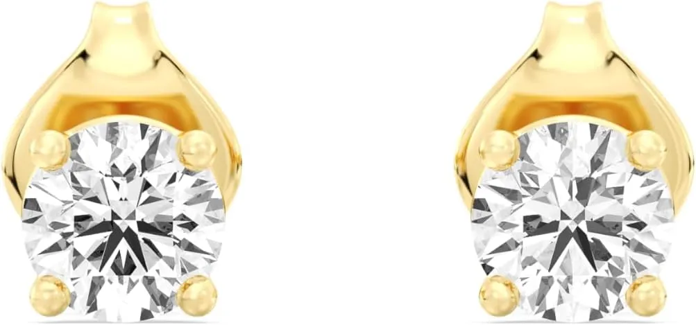 Gilded Lab-Grown Diamond Stud Earrings for Women, Round Cut, 4-Prong, Push Back, 925 Sterling Silver or Gold-Plated, F Color SI1