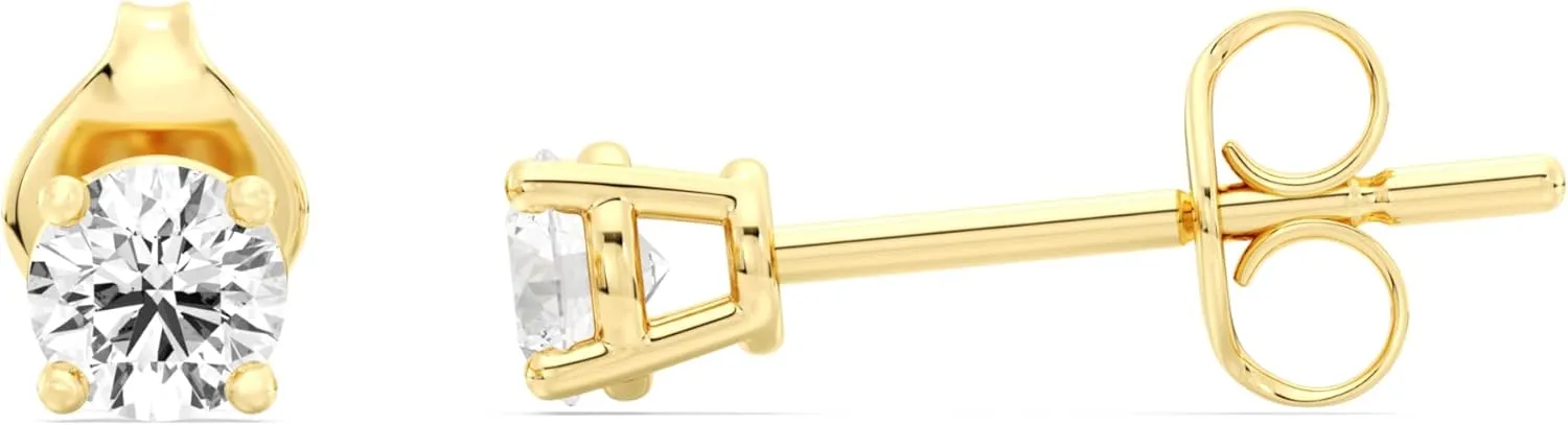 Gilded Lab-Grown Diamond Stud Earrings for Women, Round Cut, 4-Prong, Push Back, 925 Sterling Silver or Gold-Plated, F Color SI1