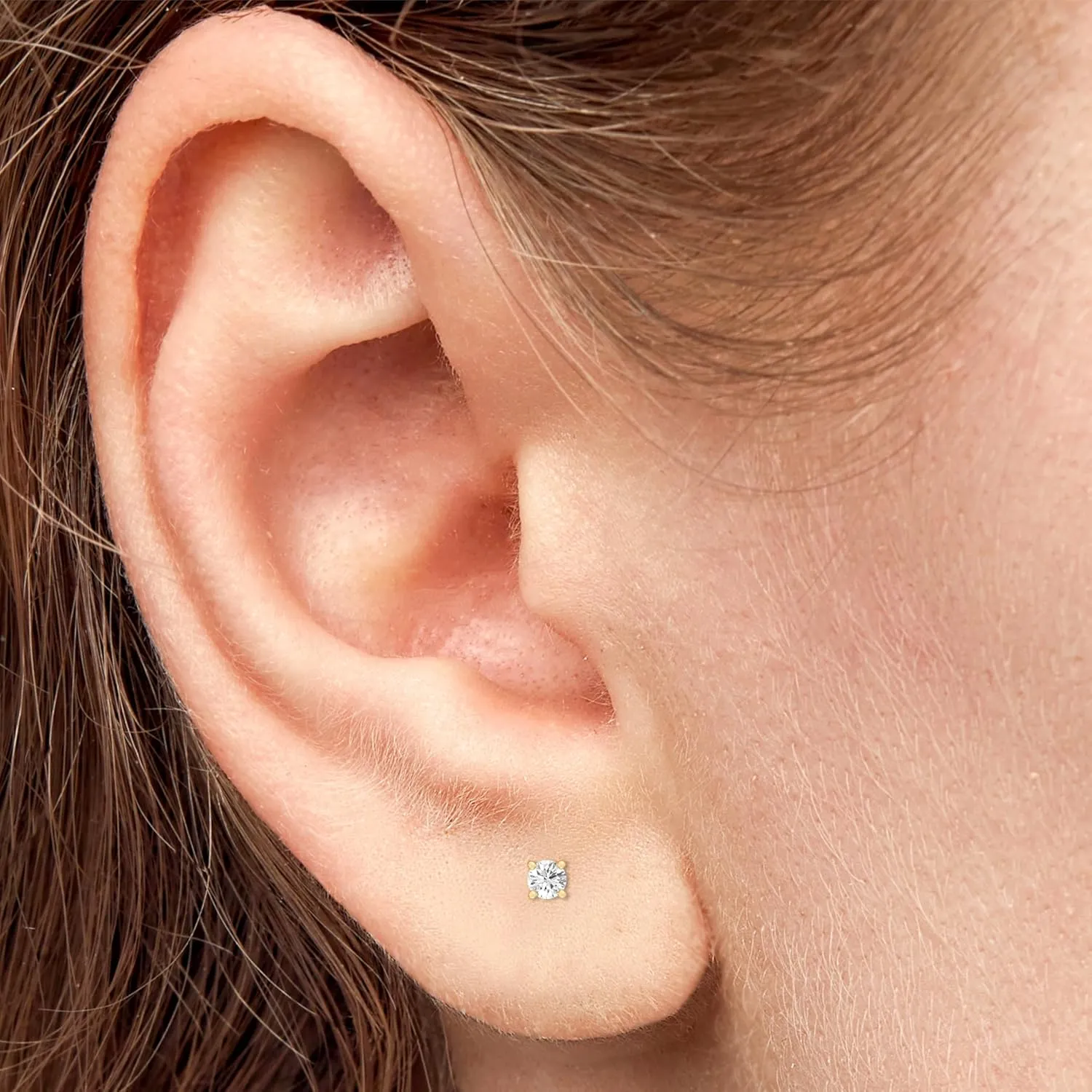 Gilded Lab-Grown Diamond Stud Earrings for Women, Round Cut, 4-Prong, Push Back, 925 Sterling Silver or Gold-Plated, F Color SI1