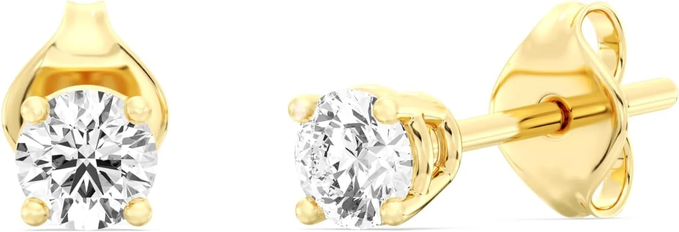 Gilded Lab-Grown Diamond Stud Earrings for Women, Round Cut, 4-Prong, Push Back, 925 Sterling Silver or Gold-Plated, F Color SI1