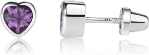 Girls' Sterling Silver CZ Simulated Birthstone Heart Earrings with Screw Back for Baby, Toddler and Kids (6mm)