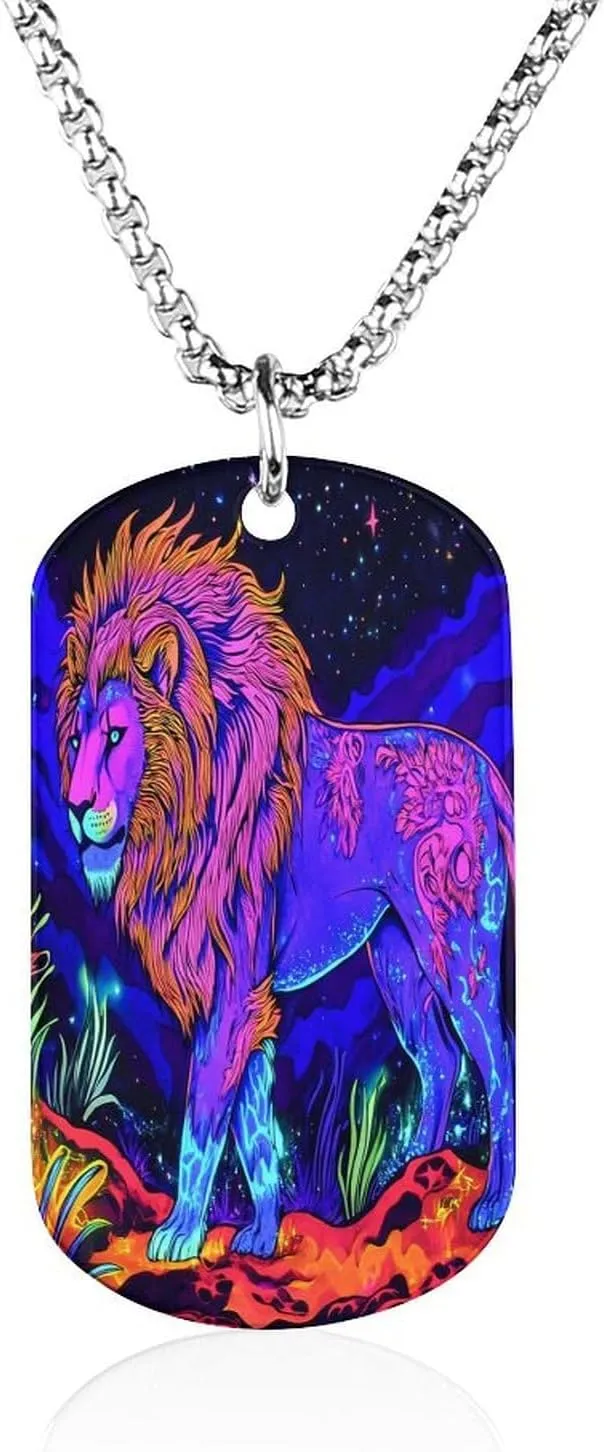 Glowing Lion Necklace Memory Jewelry Decorative Long Chain Rectangle Pendant for Men Women