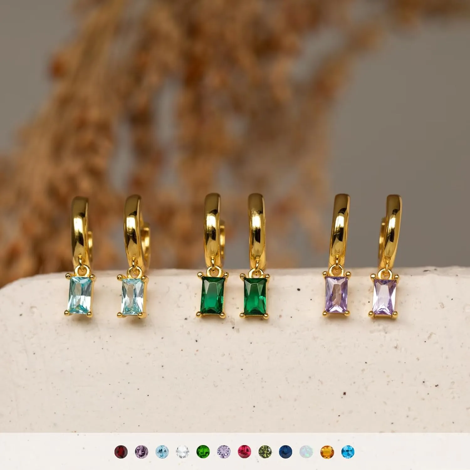 Gold Birthstone Earrings for Women Green Emerald Earrings for Women - 18K Gold Plated Hypoallergenic Earrings for Women - Huggie Hoop Earring with Crystal Dangle for Birthday Everyday Wear