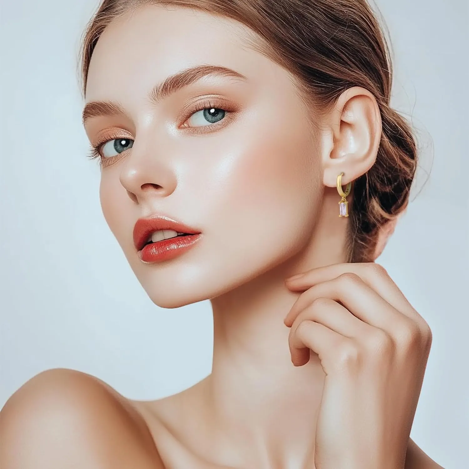 Gold Birthstone Earrings for Women Green Emerald Earrings for Women - 18K Gold Plated Hypoallergenic Earrings for Women - Huggie Hoop Earring with Crystal Dangle for Birthday Everyday Wear