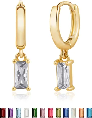 Gold Birthstone Earrings for Women Green Emerald Earrings for Women - 18K Gold Plated Hypoallergenic Earrings for Women - Huggie Hoop Earring with Crystal Dangle for Birthday Everyday Wear
