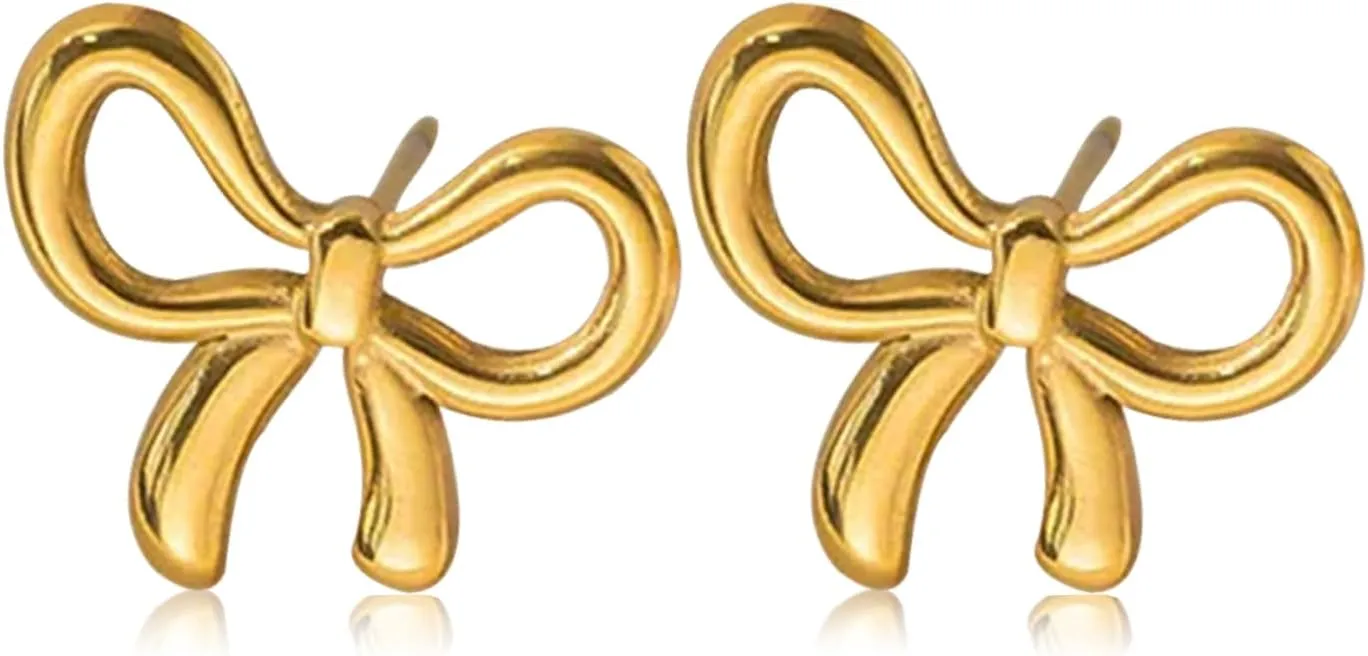 Gold Bow Earrings for Women 14K Gold Plated Silver Bow Stud Earrings Small Bow Earrings for Women Bow Jewelry