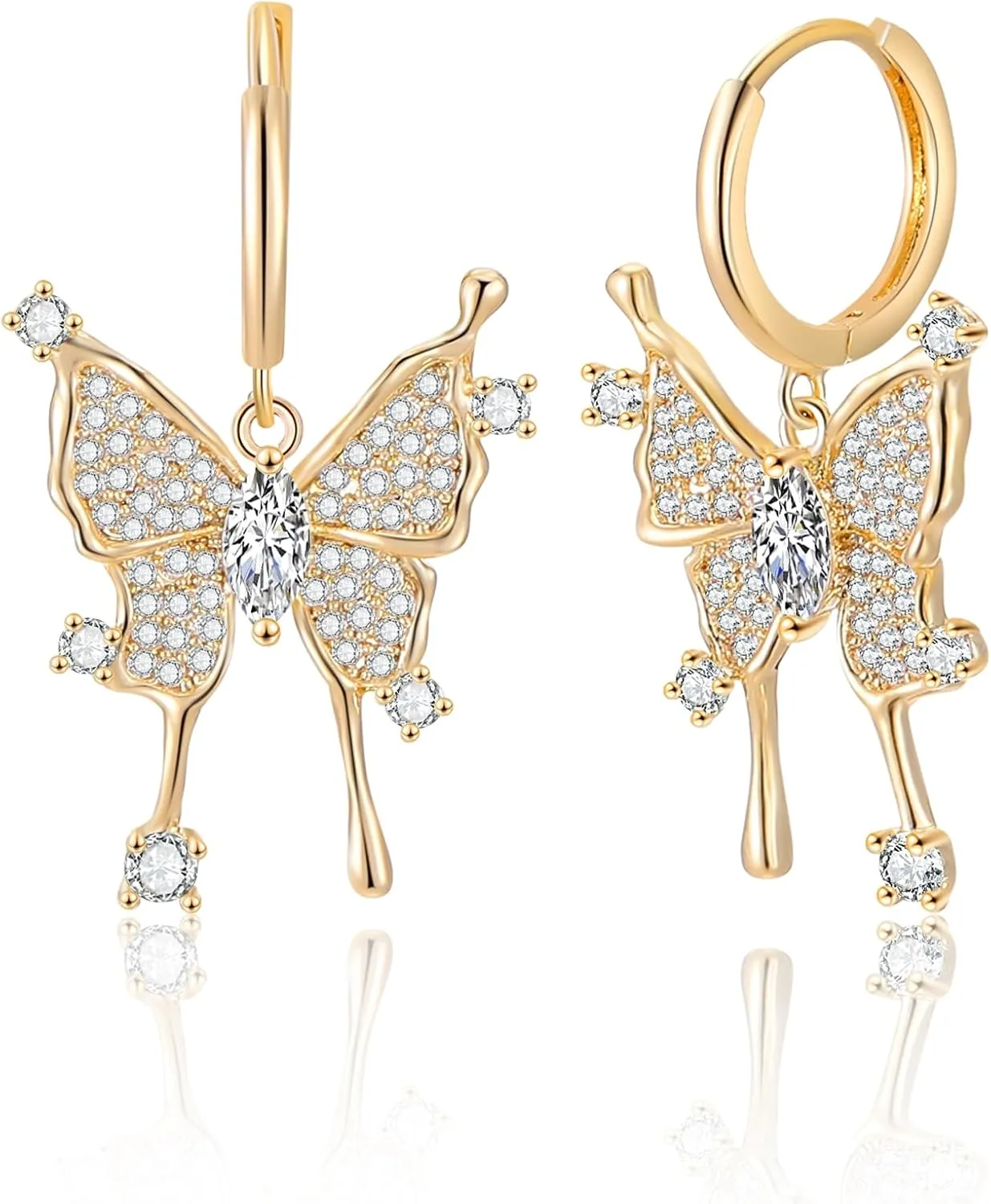Gold Butterfly Hoop Earrings for Women-Dainty 14k Gold Plated Stud Hypoallergenic Earring Fashion Jewelry Christmas Day Gift