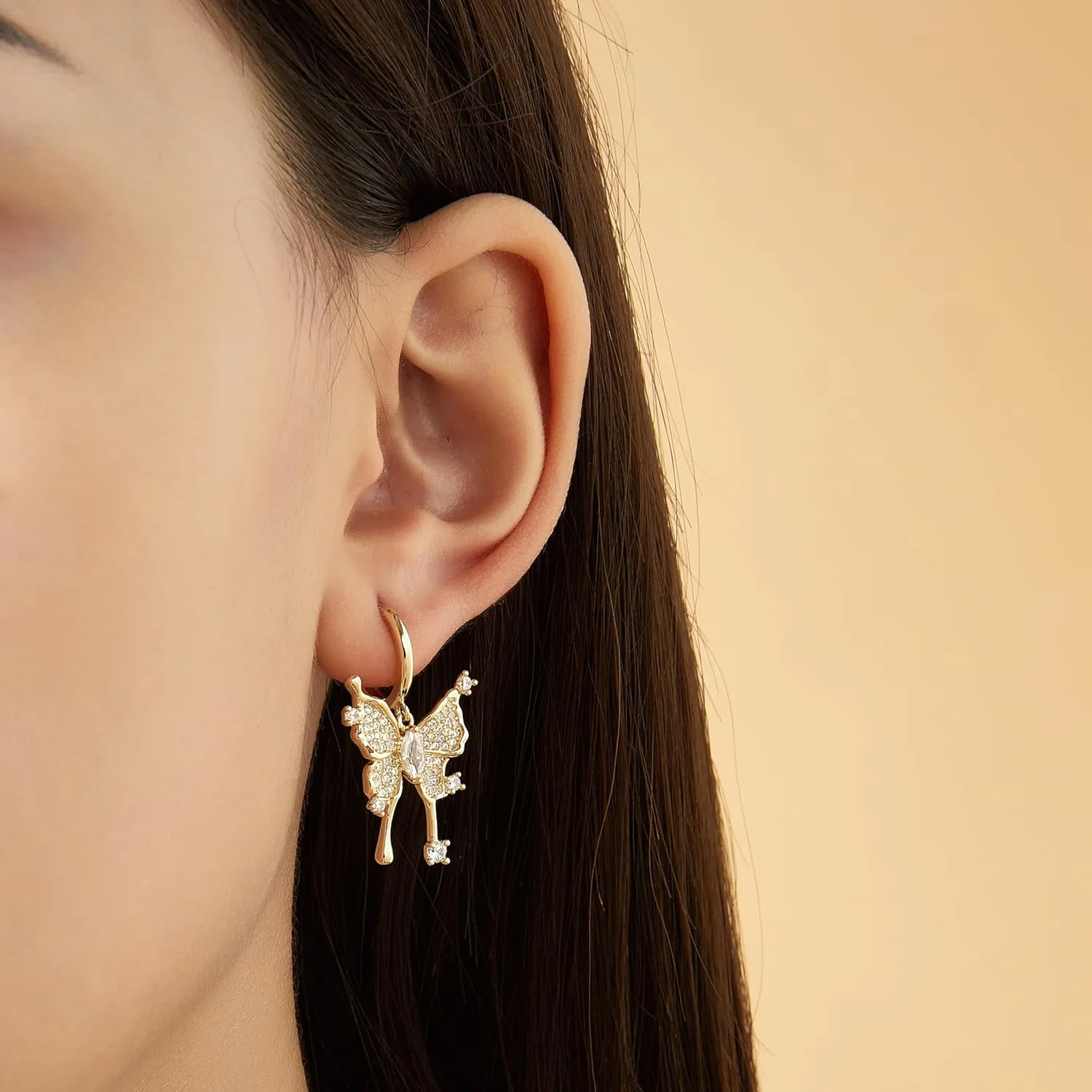 Gold Butterfly Hoop Earrings for Women-Dainty 14k Gold Plated Stud Hypoallergenic Earring Fashion Jewelry Christmas Day Gift