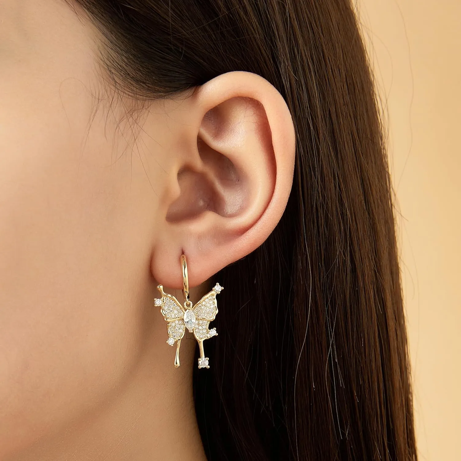 Gold Butterfly Hoop Earrings for Women-Dainty 14k Gold Plated Stud Hypoallergenic Earring Fashion Jewelry Christmas Day Gift