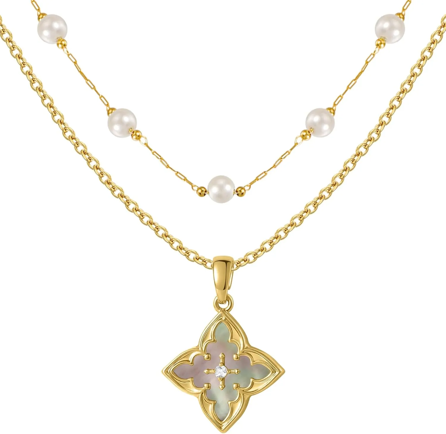 Gold Clover Necklace & Glass Bead Chain Jewelry Set Dainty 14K Gold Plated Pendant Necklace Adjustable Choker Charm Colorful Clover Pendant Lucky Necklaces for Women.