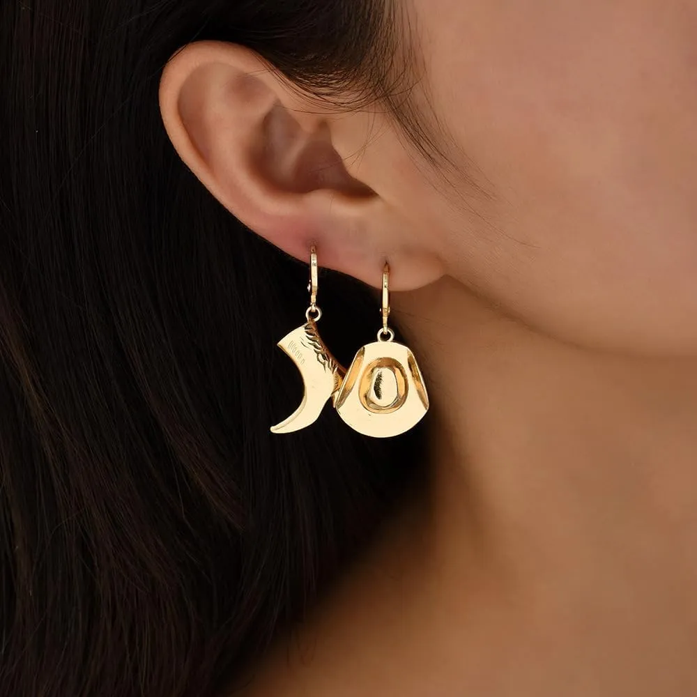 Gold Cowgirl Boot Hat Earrings Dallas Cowgboy Dangle Drop Western Style Silver Earrings for women