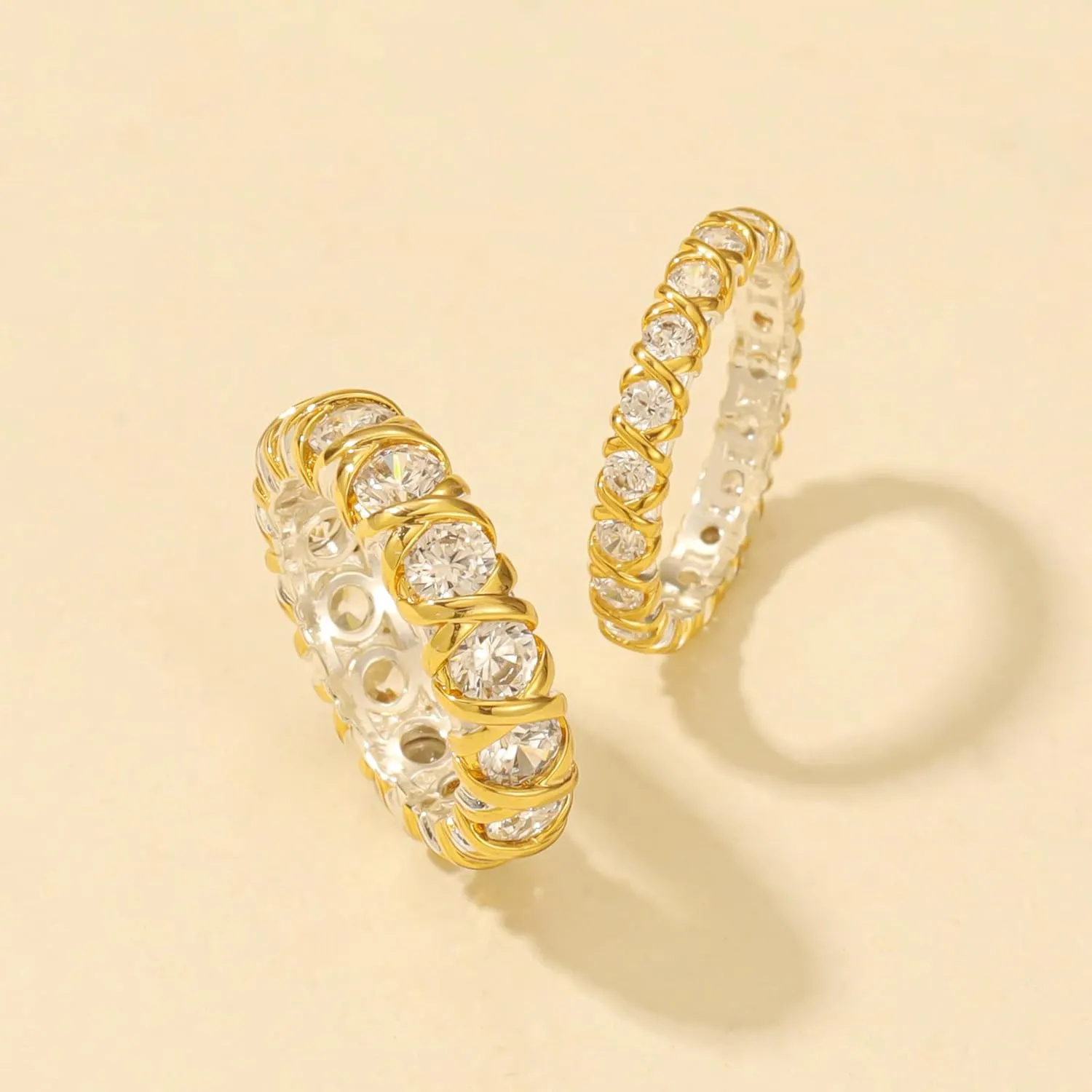 Gold CZ Wedding Band Rings For Women, Cubic Zirconia Rings For Women, Simulated Diamond Stackable Love Pave Rings Two Tone Tennis Ring Womens Ring
