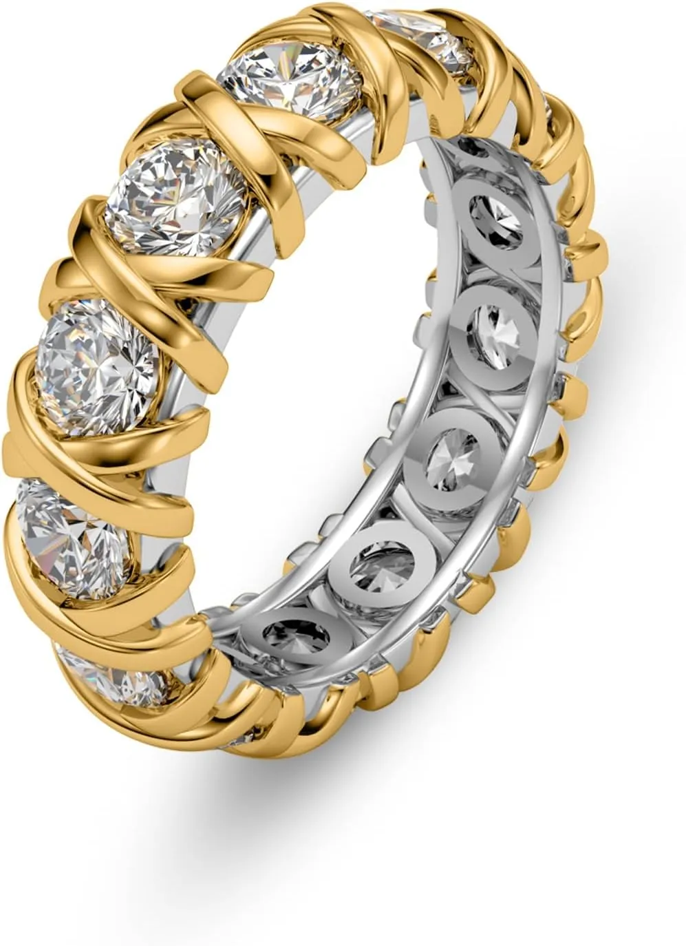 Gold CZ Wedding Band Rings For Women, Cubic Zirconia Rings For Women, Simulated Diamond Stackable Love Pave Rings Two Tone Tennis Ring Womens Ring