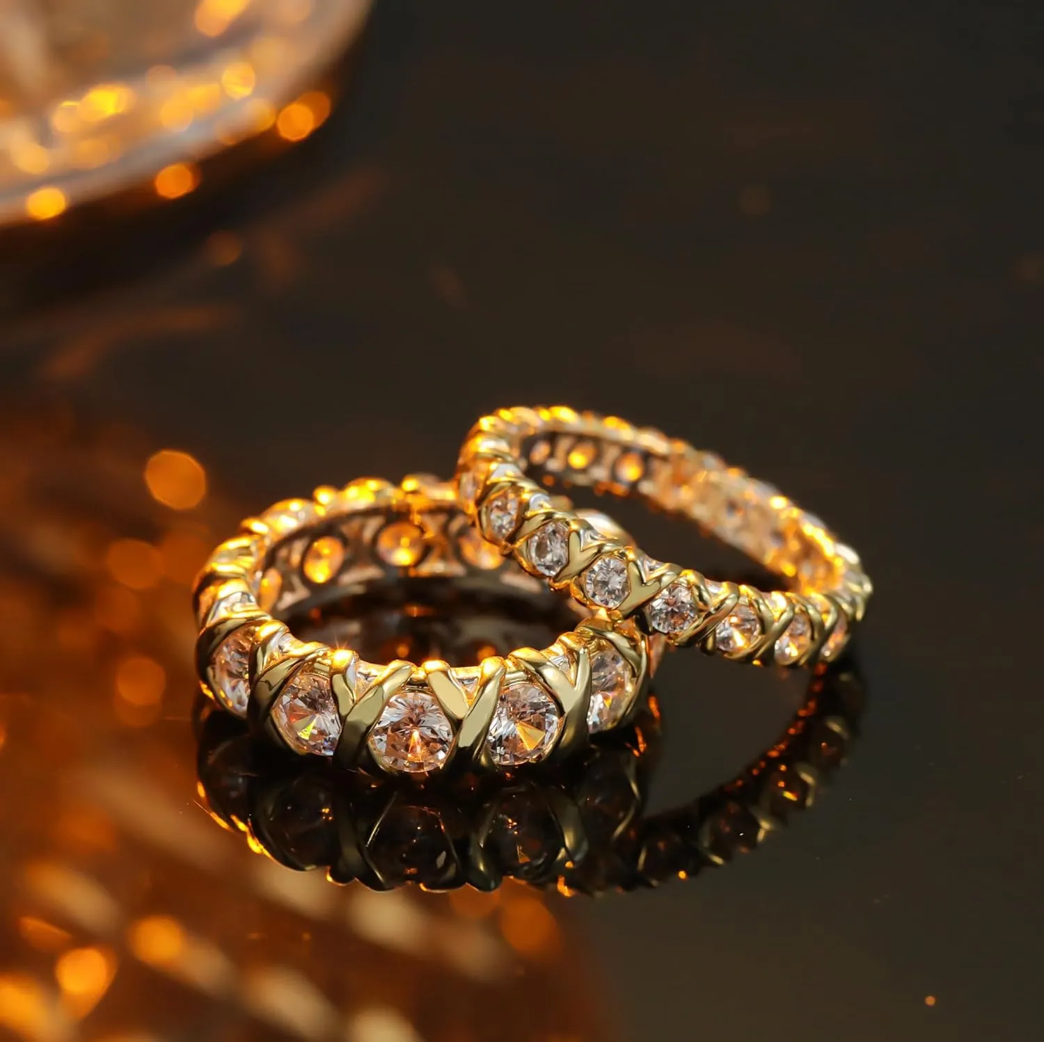 Gold CZ Wedding Band Rings For Women, Cubic Zirconia Rings For Women, Simulated Diamond Stackable Love Pave Rings Two Tone Tennis Ring Womens Ring