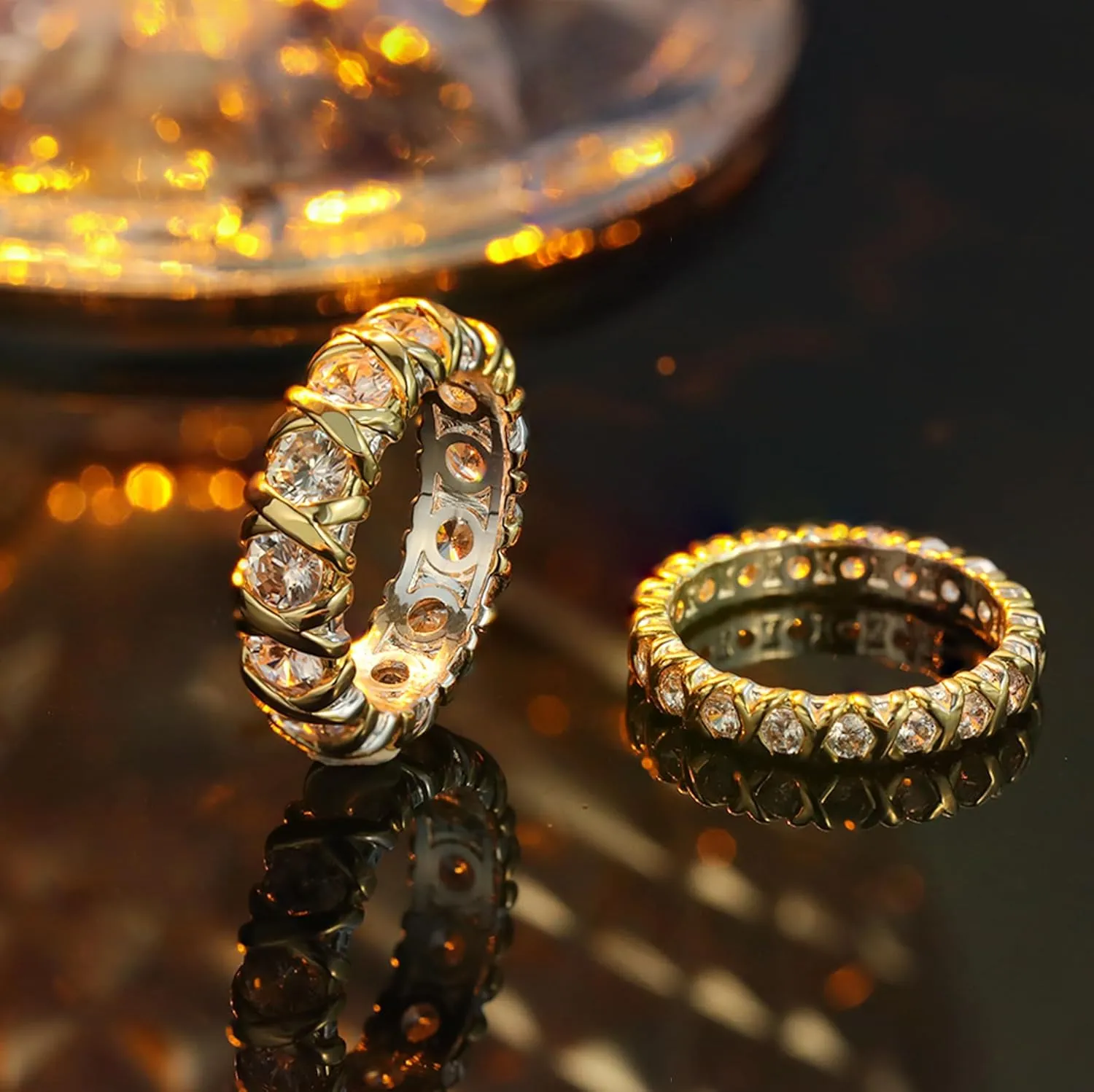 Gold CZ Wedding Band Rings For Women, Cubic Zirconia Rings For Women, Simulated Diamond Stackable Love Pave Rings Two Tone Tennis Ring Womens Ring