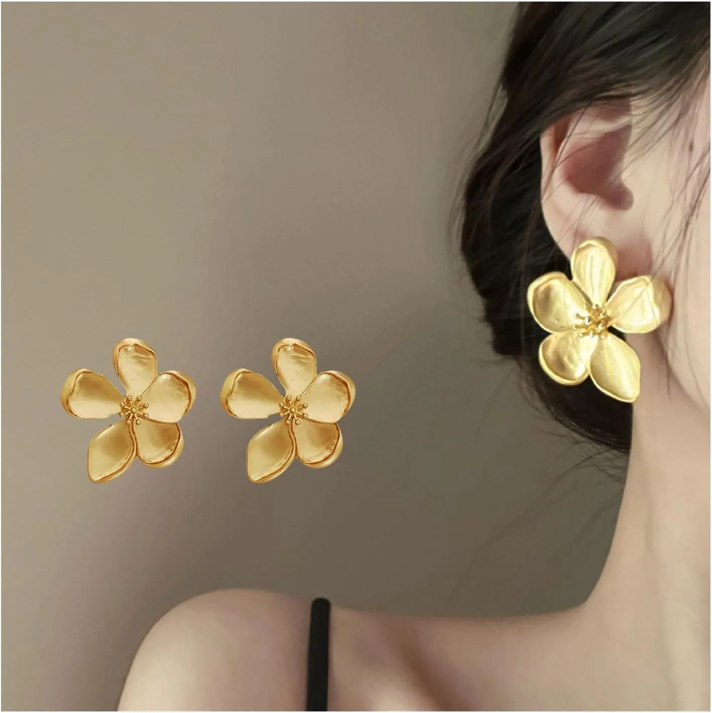 Gold Flower Earrings for Women Large Flower Stud Earrings Gold Statement Earrings Chunky Floral Earrings Women Jewelry Gift