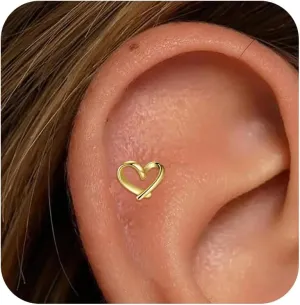 Gold Heart Earrings for Women Valentines Earrings Flatback Stud Earrings Screw Back Earrings Hollow Love Heart Studs Tiny Tragus Cartilage Helix Piercing Jewelry for Sensitive Ears