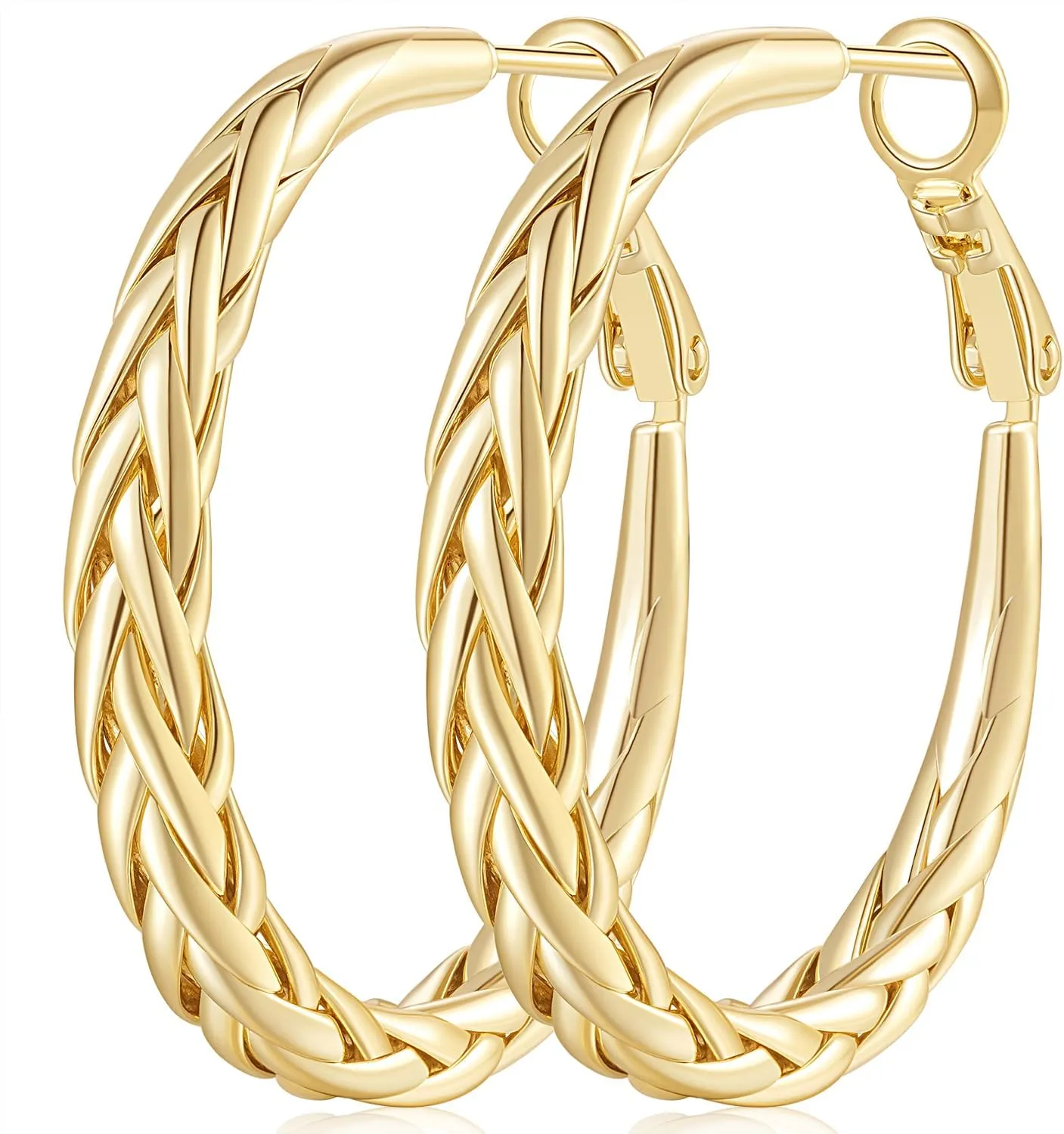Gold Hoop Earrings 14K Gold Hoop Earrings Large Hoops Earring for Women Timeless Hoops Intricate Weave Design Thick Womens Earring 30/35mm