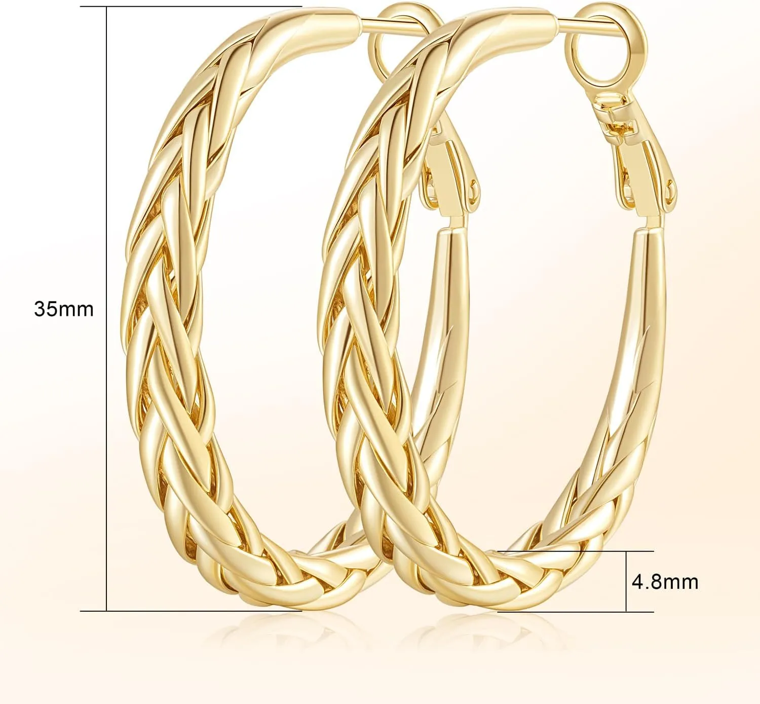 Gold Hoop Earrings 14K Gold Hoop Earrings Large Hoops Earring for Women Timeless Hoops Intricate Weave Design Thick Womens Earring 30/35mm