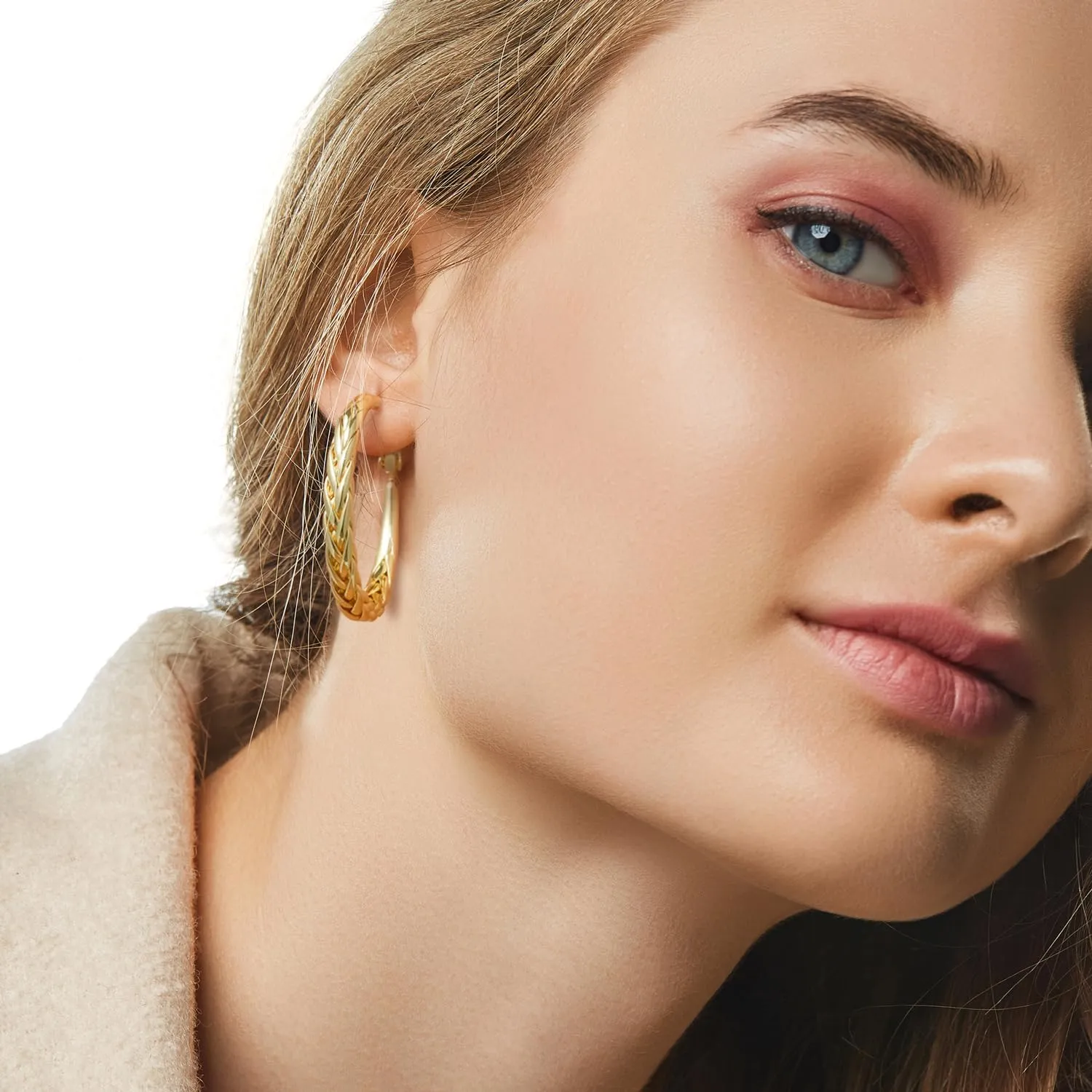 Gold Hoop Earrings 14K Gold Hoop Earrings Large Hoops Earring for Women Timeless Hoops Intricate Weave Design Thick Womens Earring 30/35mm