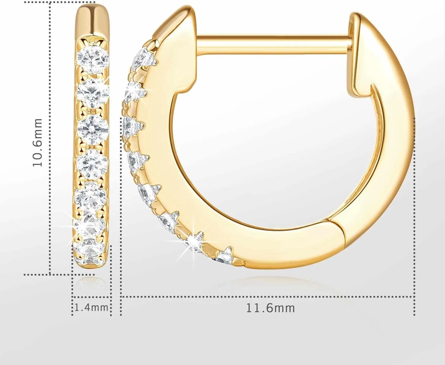 Gold Hoop Earrings for Women Small 14K Gold Earrings with Cubic Zirconia Lightweight Timeless Womens Hoop Earring for Women 12mm