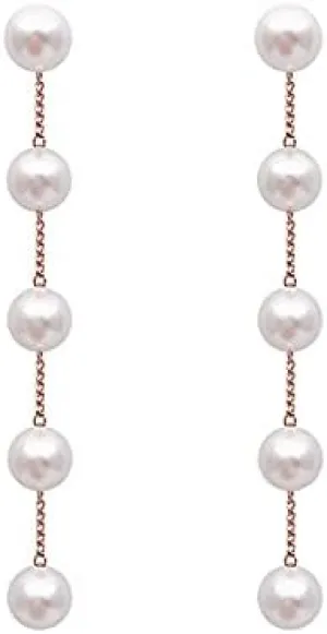 Gold Long Tassel Four Pearl Pendant Earrings Boho Style Pearl Earrings Vintage Drop Dangle Chain Pearl Earrings for Women