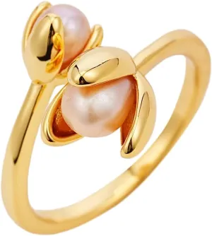 Gold Open Stackable Rings - Adjustable Gold Flower Pearl Ring Wedding Flower Rings for Women