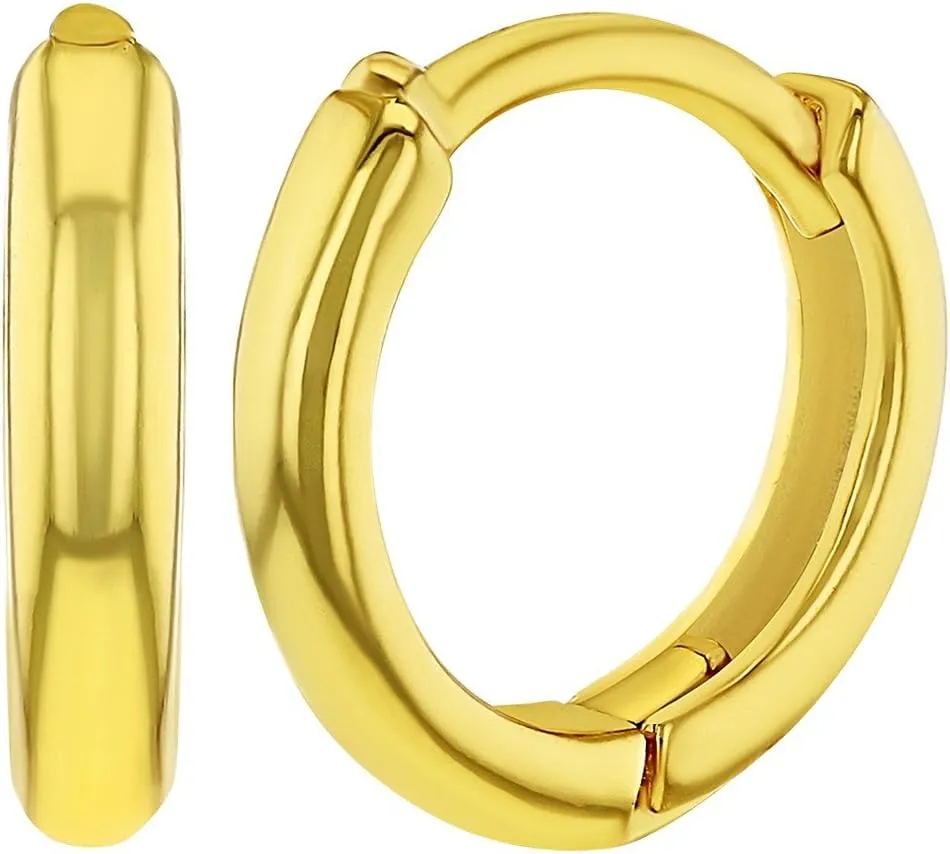 Gold Plated Classic Small Plain Huggie Hoop Earrings for Toddler Girls 8mm - Timeless and Elegant Huggies for Toddlers and Little Girls - Fashionable and Trendy Jewelry for Girls