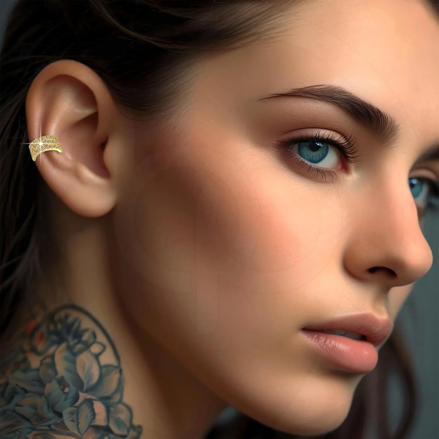 Gold Plated Ear Cuff in Modern Style with Zirconia, Conch Hoop, Non Pierced Wrap, Cartilage Cuff, Helix Jacket, Faux Piercing Jewelry