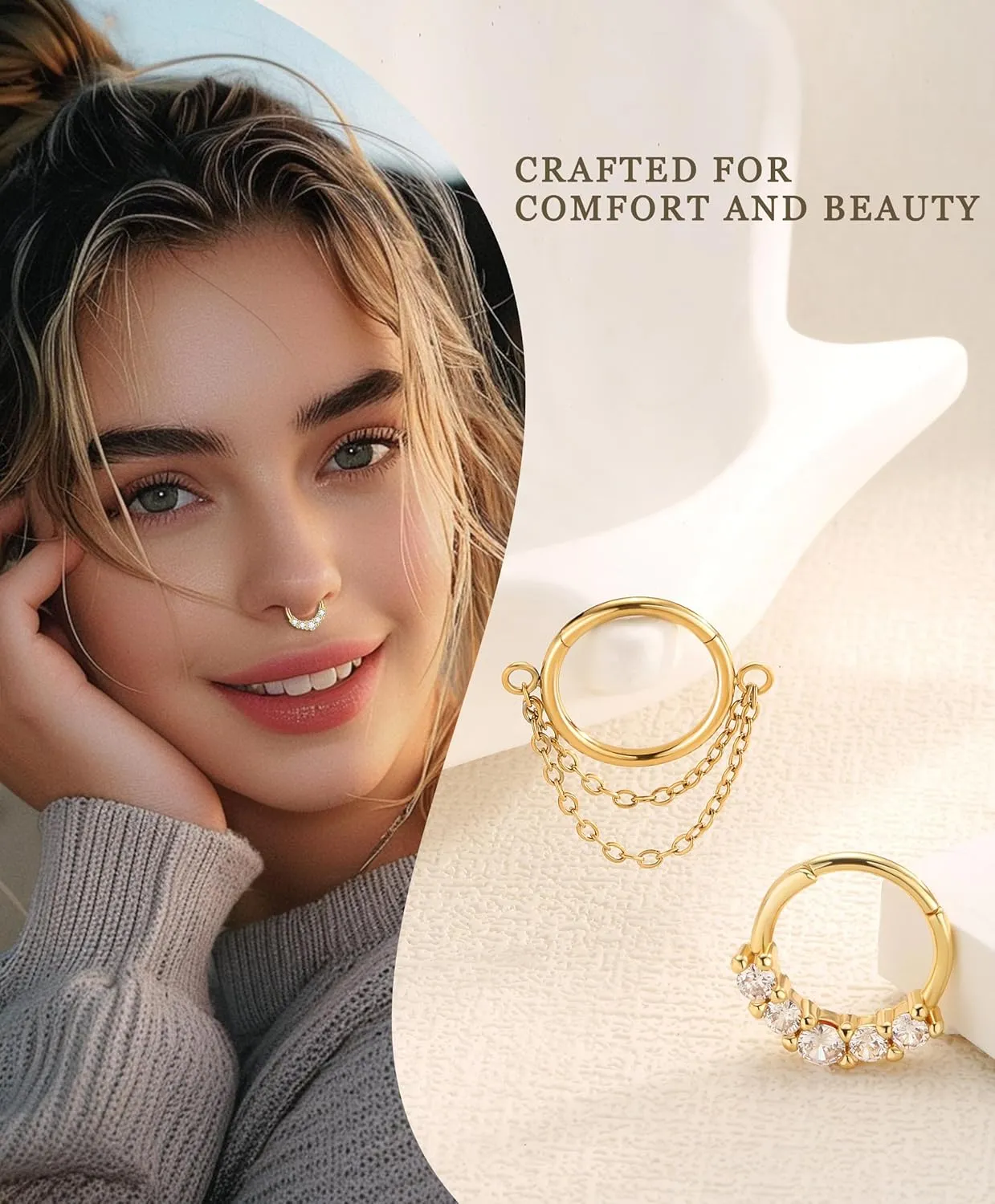 Gold Septum Rings 16g Septum Piercing Daith Clicker Jewelry Nose Ring