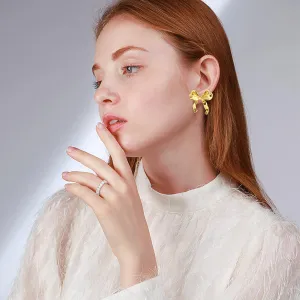Gold Silver Bow Earrings for Women - Cute Ribbon Earrings with Silver Bow Knots - Perfect for Christmas & Birthday Gifts