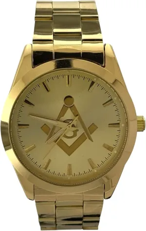 Gold Tone Masonic Watch, Stainless Steel Band WM-1006