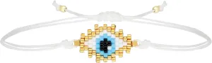 Gold White Evil Eye Bracelets, Beaded Bracelets for Women, String Evil Eye Jewelry, Evil Eye Charm, Adjustable Protection Bracelet, Luck Amulet for Women, Gifts For Women