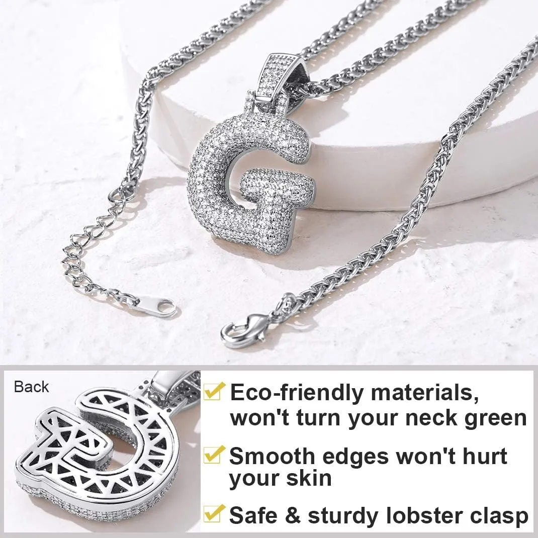 GOLDCHIC JEWELRY Customized Iced Bling Bubble Pendant for Men, Gold Plated CZ Initial Letter Necklace with Tennis Chain, CZ Alphabet Charm Men Women Hip Hop Jewelry A to Z