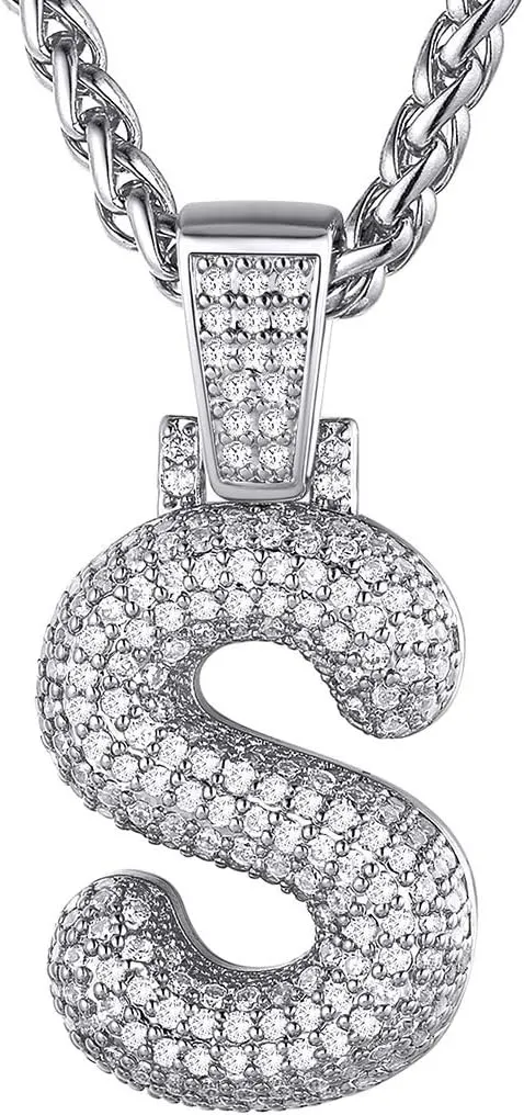 GOLDCHIC JEWELRY Customized Iced Bling Bubble Pendant for Men, Gold Plated CZ Initial Letter Necklace with Tennis Chain, CZ Alphabet Charm Men Women Hip Hop Jewelry A to Z