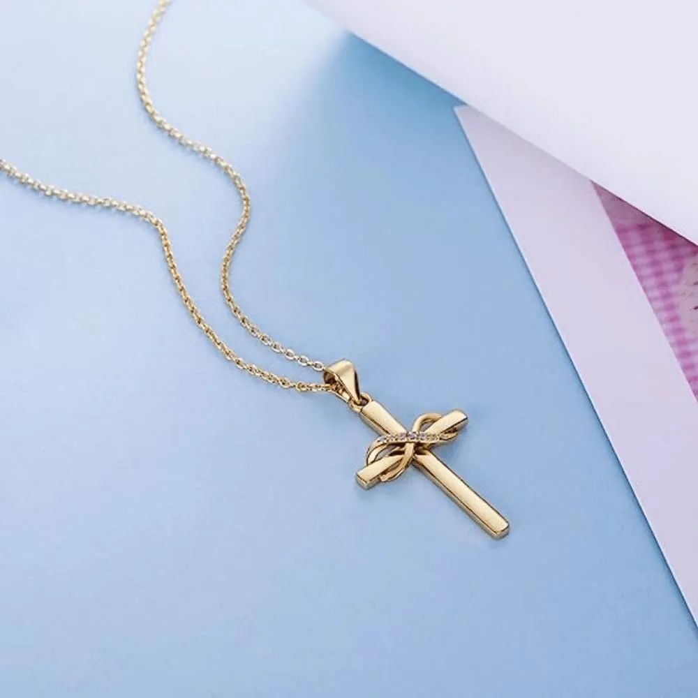Gold/Silver Cross Necklace For Women,Easter 14K Gold Plated Cross Infinity Necklace Silver CZ Pendant Religious Necklaces Prayer Minimalist Faith Christian Gifts Communion Confirmation Gifts Jewelry