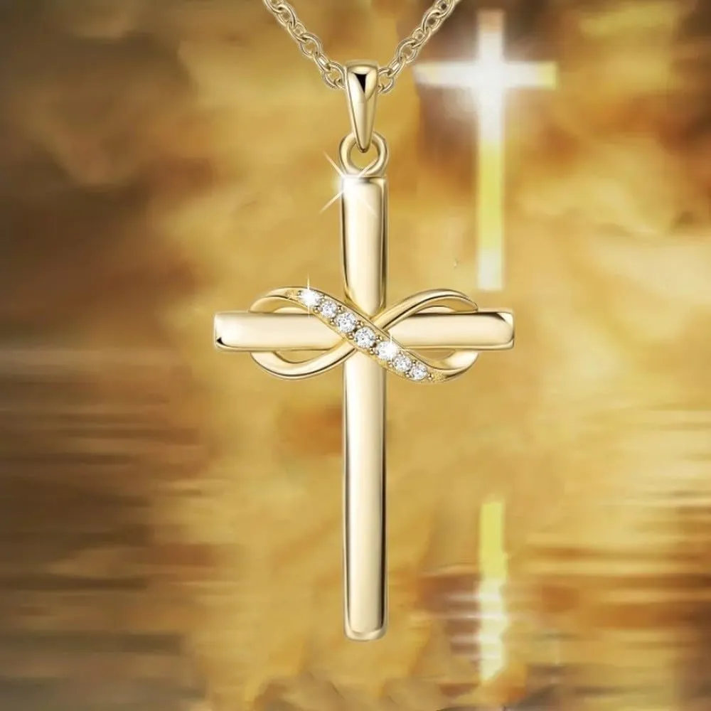 Gold/Silver Cross Necklace For Women,Easter 14K Gold Plated Cross Infinity Necklace Silver CZ Pendant Religious Necklaces Prayer Minimalist Faith Christian Gifts Communion Confirmation Gifts Jewelry